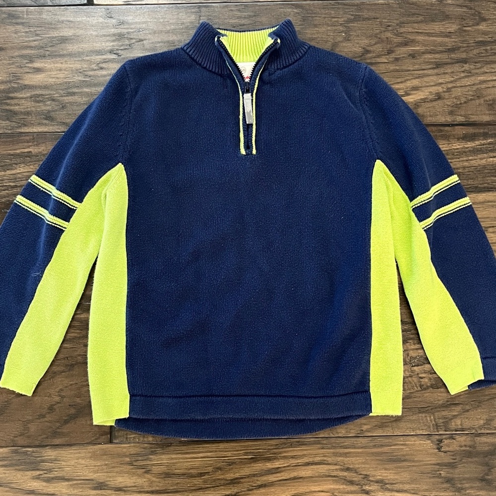 Hanna Andersson Navy and Lime Green Quarter Zip Pullover Sweater